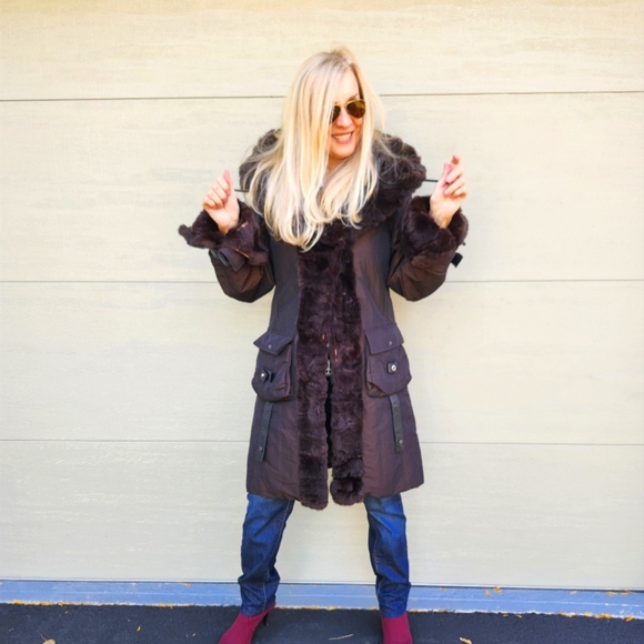 Bugatteli Jackets & Blazers - Vintage Bugatteli Brown Rex Rabbit Trimmed Fashion Coat, Medium, $75